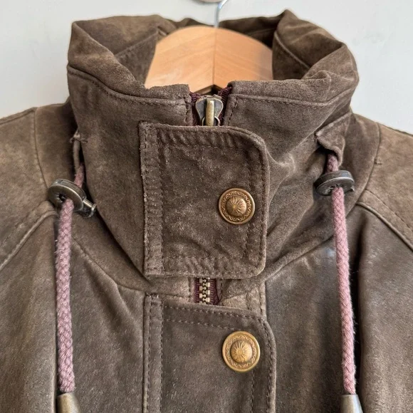 Vintage 80s Brown Suede Utility Coat Womens S Leather Longline Safari Distressed - Picture 8 of 16